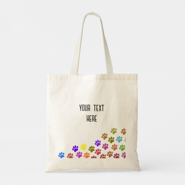 Colorful Puppy Paw Prints With Custom Text Tote Bag (Back)