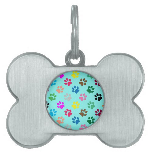 Colorful puppy paws pattern pet ID tag
