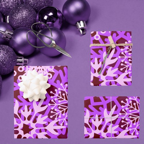 Colorful Purple Abstract Snowflake Pattern Wrapping Paper Sheets