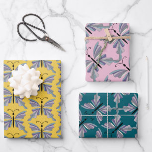Colorful purple and blue butterfly  wrapping paper sheets
