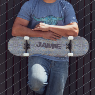 Colorful Purple and Blue Street Art Graffiti Wall Skateboard