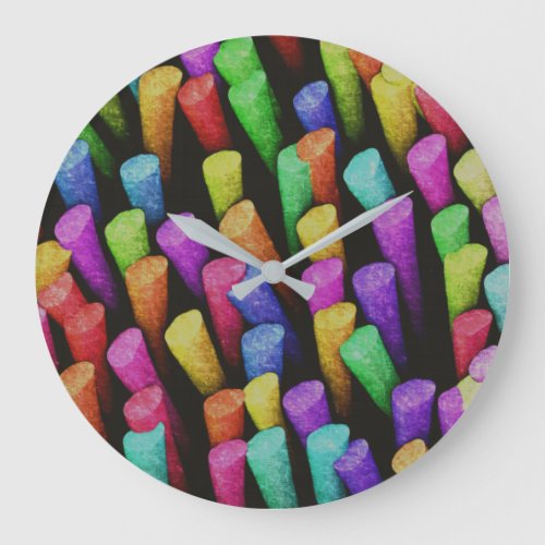 Colorful Purple Aqua Yellow Colored Chalk Crayons Large Clock