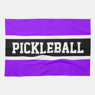 Colorful Purple Black Stripes Bold PICKLEBALL Text Kitchen Towel
