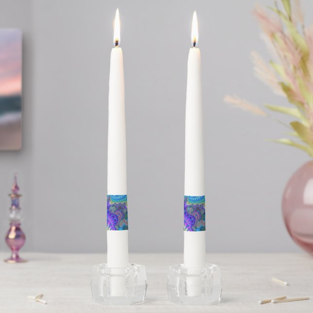 Colorful Purple, Blue and Yellow Fractal Taper Candle (In Situ)