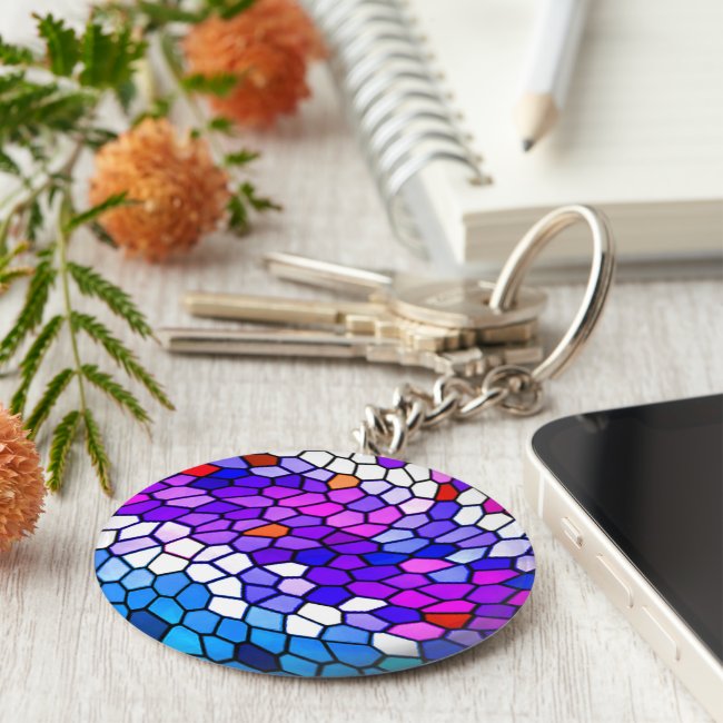 Colorful Purple Blue Mosaic Tile Pattern Keychain