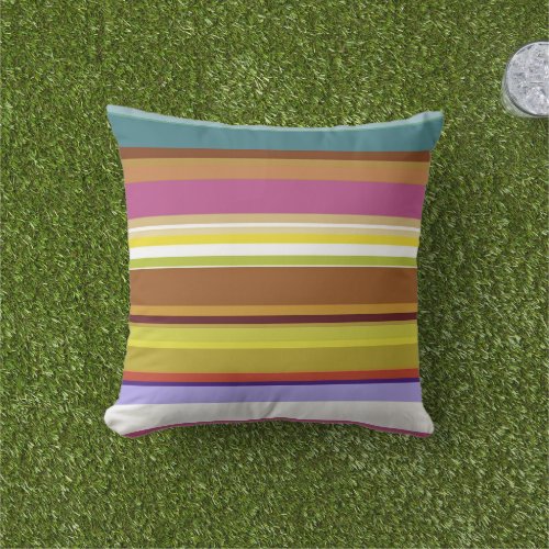 Colorful Purple Blue Yellow Stripes Retro Outdoor Pillow
