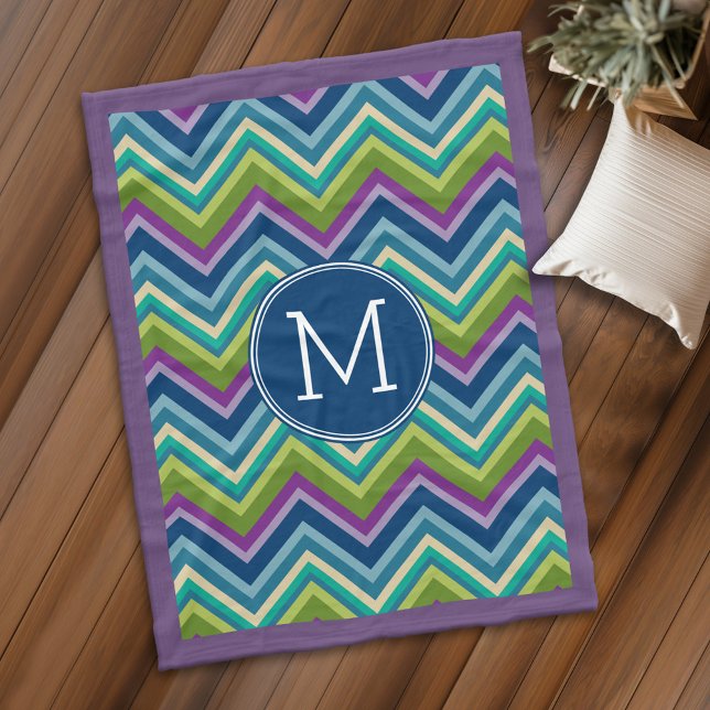 Colorful Purple Chevron Pattern Custom Monogram Fleece Blanket (Personalized fleece blanket with monogram - Makes a great Gift)