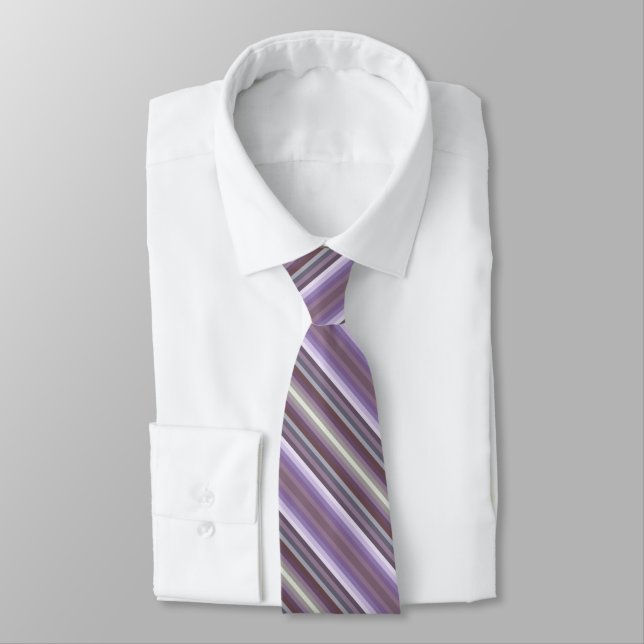 Colorful Purple Fashion Inspired Diagonal Stripes Neck Tie (Tied)