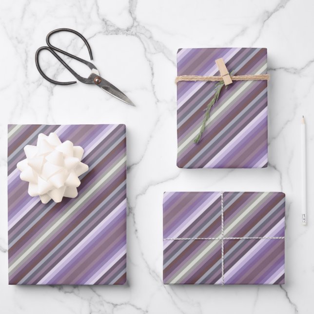 Colorful Purple Fashion Show Inspired Stripes Wrapping Paper Sheets (Front)