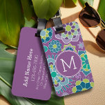 Colorful Purple Floral Pattern Custom Monogram Luggage Tag<br><div class="desc">Purple,  Teal and Lime Green - A fun and graphic flower design in fresh,  cheerful colors. If you need to adjust the monograms,  click on the customize it button and make changes.</div>