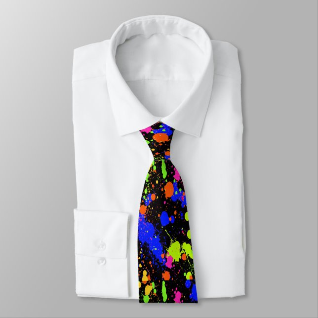Colorful Purple Green Faux Neon Paintball   Neck Tie (Tied)
