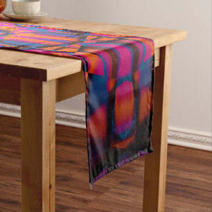 Colorful purple kaleidoscope pattern short table runner