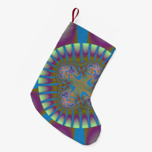 Colorful Purple, Light Blue and Pale Green Fractal Small Christmas Stocking