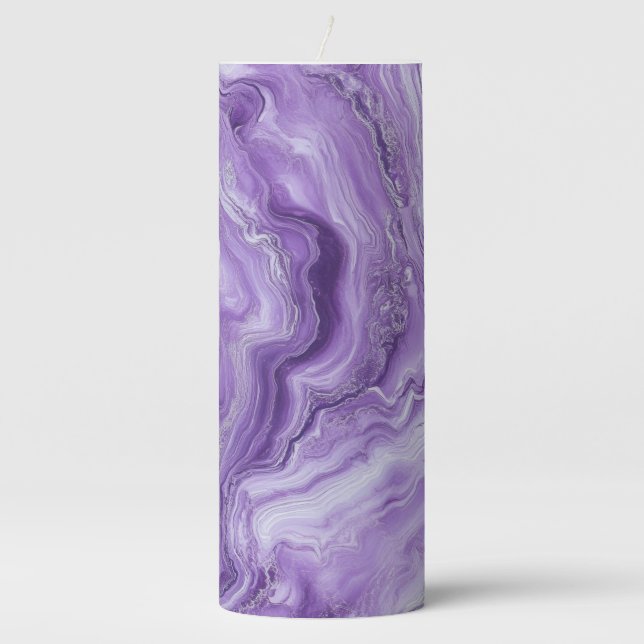 Colorful Purple Marble Pillar Candle (Front)