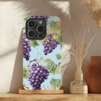 Colorful Purple, Pastel Blue and Gold Grape Vine  iPhone 15 Case
