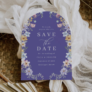 Colorful Purple Pastel Wildflowers Wedding Save The Date