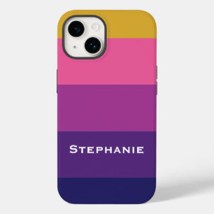 Colorful Purple Pink Gold Abstract Stripes Name Case-Mate iPhone 14 Case