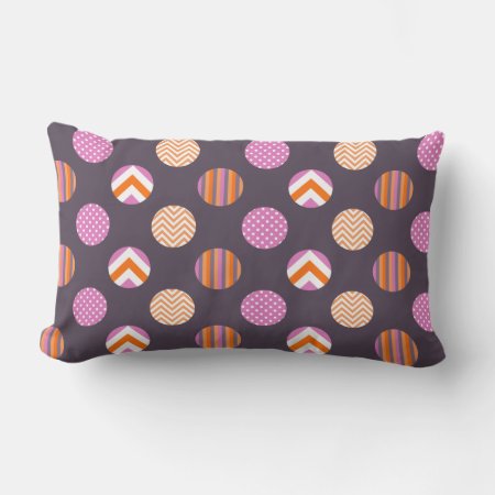 Colorful Purple, Pink & Orange Polka Dot Pattern Lumbar Pillow