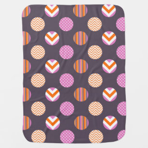 Colorful Purple, Pink & Orange Polka Dot Pattern Stroller Blanket