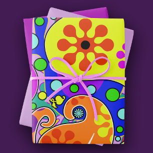 Colorful Purple Pink Yellow Orange Paisley Floral  Wrapping Paper Sheets