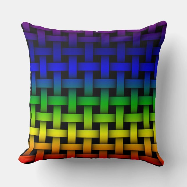 Colorful Purple Red Blue Yellow Green Rainbow Throw Pillow (Front)