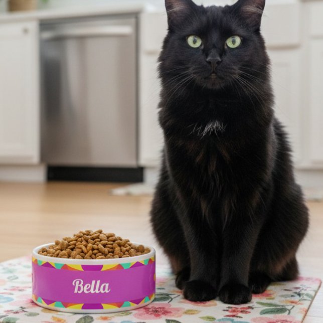 Colorful Purple Retro Geometric Ceramic Pet Bowl (A bowl as sassy and sleek as your cat. Variety of colors.)