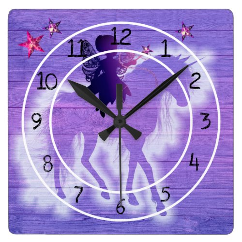 Colorful Purple Unicorn Decorative Square Wall Clock