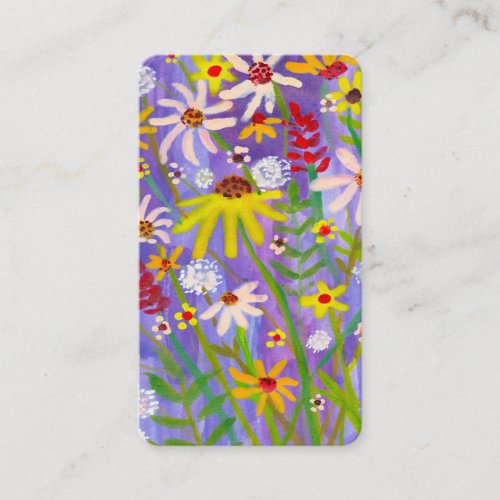 Colorful Purple Watercolor Daisy Bouquet Elegant Business Card