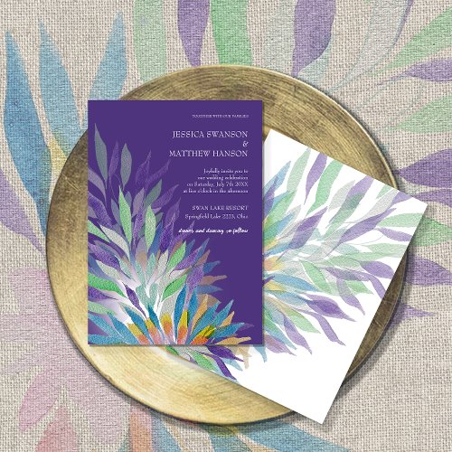 Colorful Purple Watercolor Floral Wedding Invitation