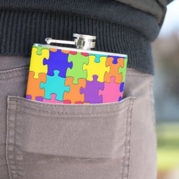 Colorful Puzzle Design Flask by MarblesPictures at Zazzle