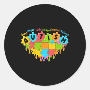 Colorful Puzzle Heart Love Retro Autism Awareness Classic Round Sticker