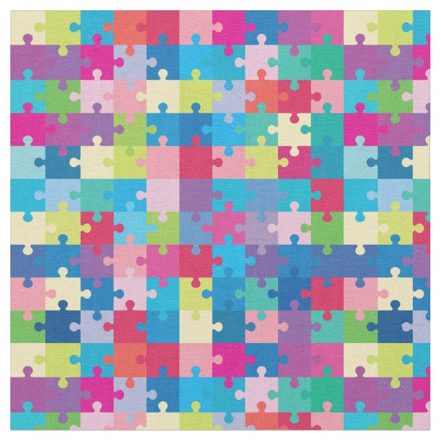 Colorful Puzzle Pattern Autism Awareness Fabric (Close Up)