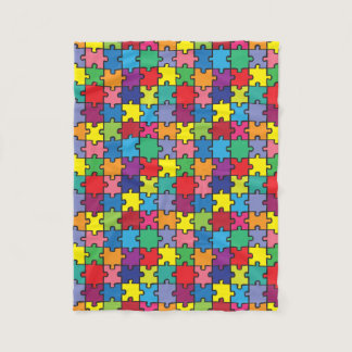 Colorful Puzzle Pattern Autism Awareness Fleece Blanket