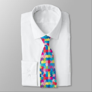 Colorful Puzzle Pattern Autism Awareness Tie