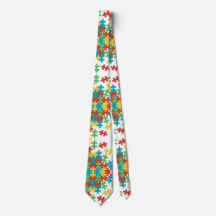 Colorful Puzzle Pattern Autism Awareness Tie
