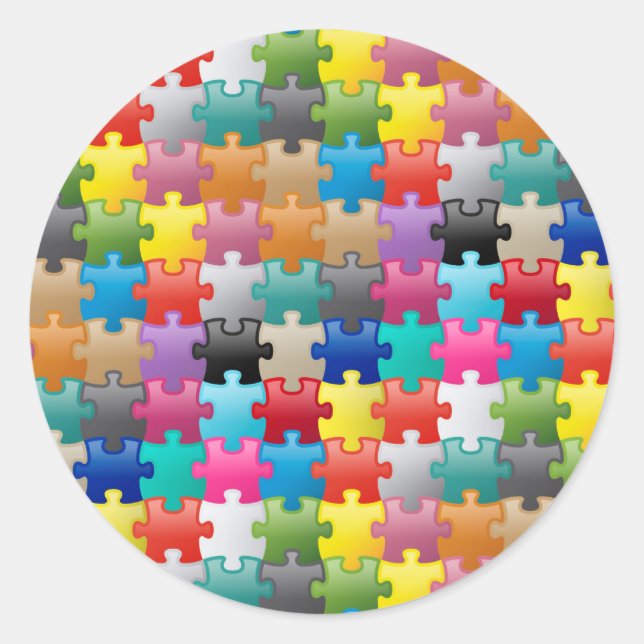 Colorful puzzle pattern classic round sticker (Front)