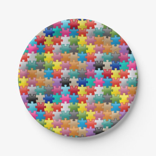 Colorful puzzle pattern paper plates