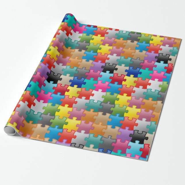Colorful puzzle pattern wrapping paper (Unrolled)