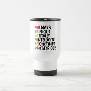 Colorful Puzzle Piece Autism Support Travel Mug