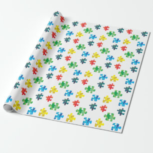 Colorful puzzle piece design wrapping paper