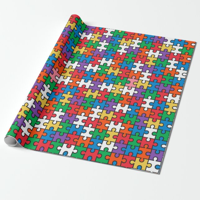 Colorful Puzzle Piece Wrapping Paper (Unrolled)