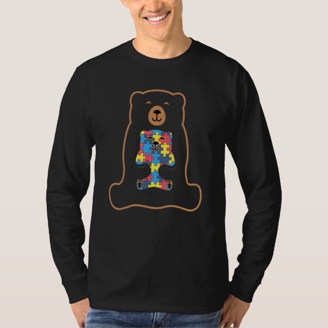colorful puzzle pieces Autism Awareness   bear T-Shirt (Front)