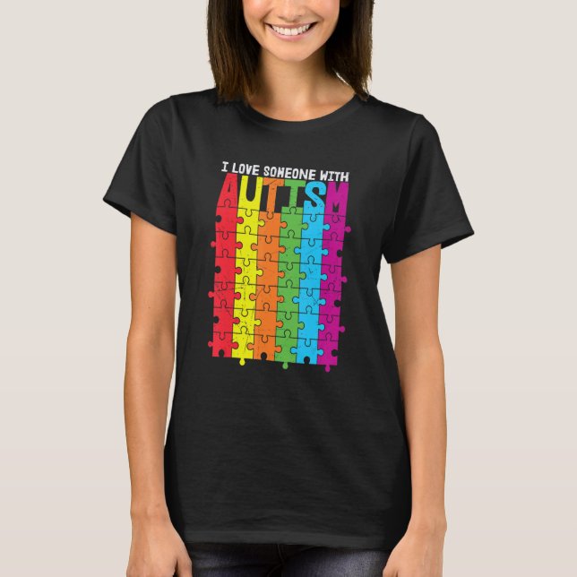 colorful puzzle pieces Autism Awareness love T-Shirt (Front)