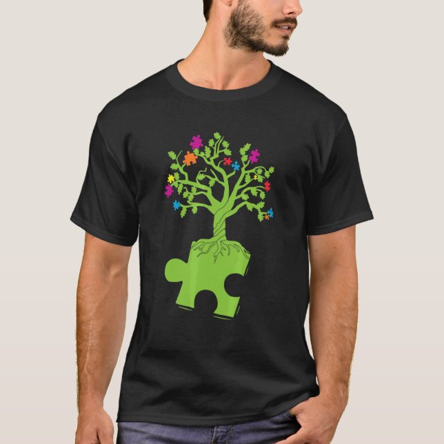 colorful puzzle pieces Autism Awareness Peace Auti T-Shirt (Front)