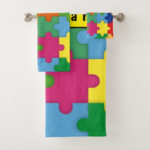 Colorful Puzzle Pieces for Autism Custom Bath Towel Set