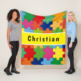 Colorful Puzzle Pieces For Autism Custom Fleece Blanket