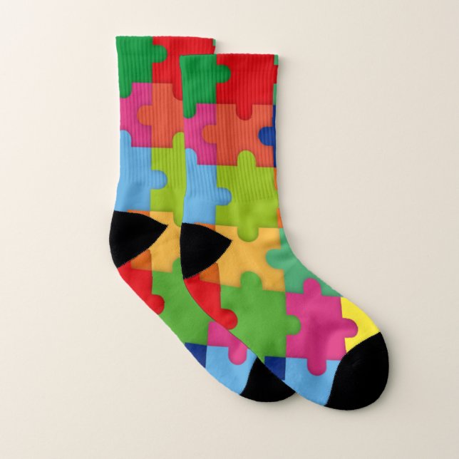 Colorful Puzzle Pieces For Autism Socks (Pair)