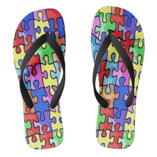 Colorful Puzzle Pieces Summer Sandals Flip Flops 