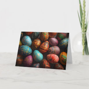 Colorful pysanky Ukrainian Easter eggs Holiday Card