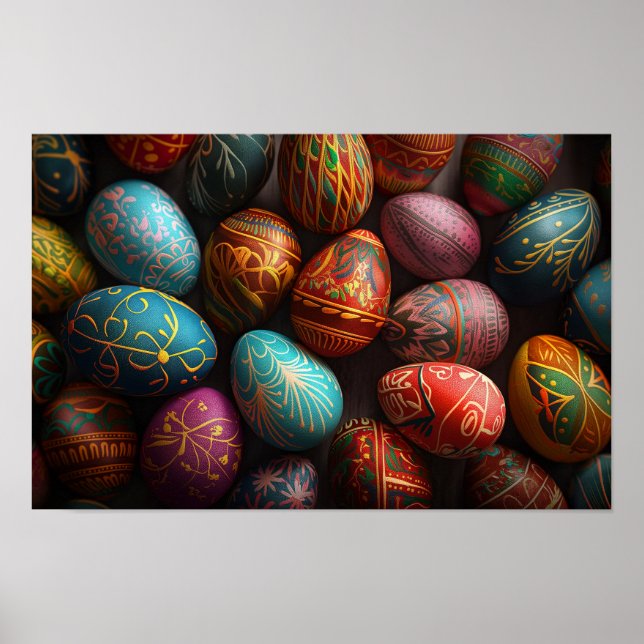 Colorful pysanky Ukrainian Easter eggs Poster (Front)